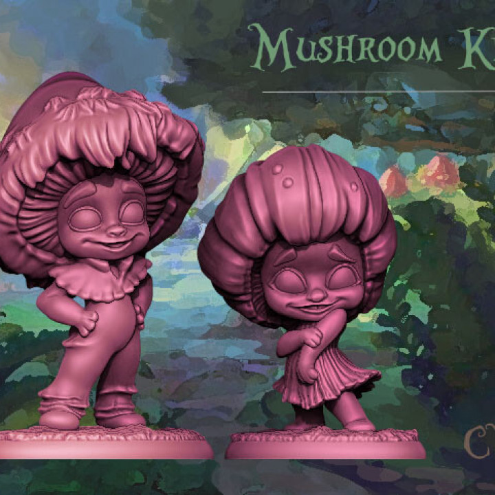 champignon myconid jumeaux gamins enfant myconides clair lune minis christine van patten mignonne 3D print model - Mito3D