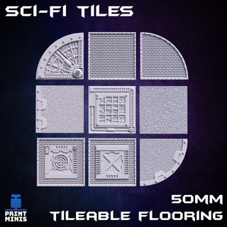 sci-fi tiles x 9 print minis Tabletop accessories industrial metal space floor cyberpunk bases flooring enviornment 3d print model - Mito3D