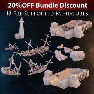 sailing naval warfare accessories productions diratia  Tabletop 3D Printable Terrain Fantasy Terrain cannon wreck lighthouse sail drydock  3d print model - Mito3D