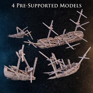 sailing ship wrecks productions diratia Tabletop 3D Printable Terrain Fantasy terrain wreck obstacles sinking 3d print model - Mito3D