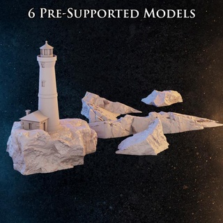 lighthouse & oceanic rocks productions diratia Tabletop 3D Printable Terrain Fantasy house light ocean sailing sea stone terrain rock obstacles 3d print model - Mito3D