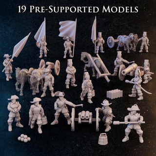 pike & shot - artillery productions diratia Tabletop Characters Creatures Historical Universe black field heavy flag cannon double standard leather powder crew 3d print model - Mito3D