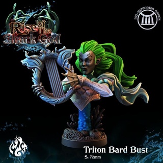triton bard bust version crippled god foundry Tabletop Characters & Creatures Fantasy Universe Fan Art Busts display fantasy hero rpg wargame collectible dnd harp tabletopgame cgf riseofthesharkgod 3d print model - Mito3D