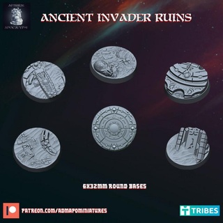 ancient invader ruins 6 32mm base set pre-supported admiral apocalypse Tabletop accessories alien miniatures temple terrain wargames warhammer scifi stargate dnd cast loot mystical bases ancestral relics necrons ttrpg tombworld 3d print model - Mito3D