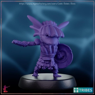 frip fighter pre-supported axolotl series caleb makes minis Tabletop Characters & Creatures Fantasy Universe armor cute dragons dungeons lizard roleplay rpg shield sword dungeonsanddragons tabletop frog dnd longsword pathfinder ttrpg 5e salamander axolotls 3d print model - Mito3D