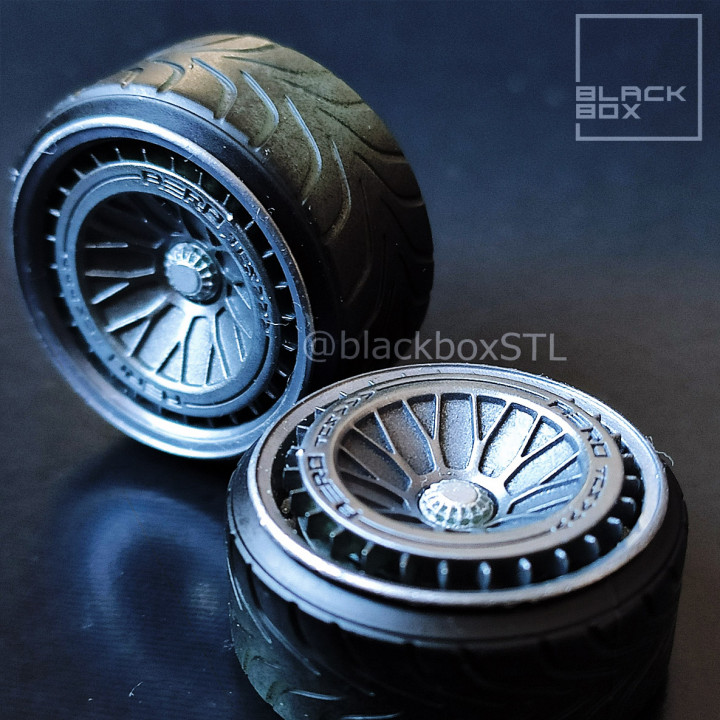 sil wheel set front rear miniatures 1-24th black-box-miniatures stl RC Cars racing skyline modelkit rim hotwheels lemans rims blackbox bbs tamiya r34 turbofan imsa rotiform aoshima r35 r32 r33 aerodisc 3D print model - Mito3D