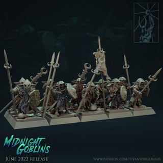 midnight goblins skirmishers titan forge miniatures archer battle fantasy orc ork rpg warhammer night bowman spearman wagame 3d print model - Mito3D