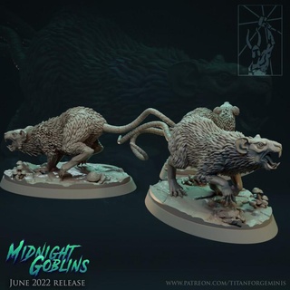midnight goblins giant rats titan forge miniatures battle beast fantasy fast hound monster orc rpg warhammer rat cavalry skirmish skaven canal tunel 3d print model - Mito3D