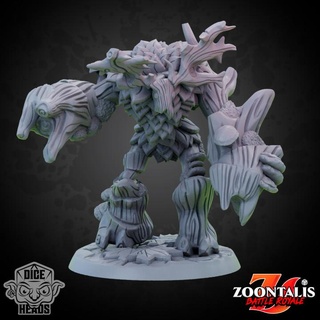 oaken forest golem pre-supported included 50mm base dice heads Tabletop Characters & Creatures Fantasy Universe d&d dnd presupported oka 3d print model - Mito3D