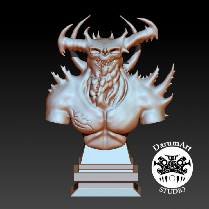 jappaorda Dämon Büste frei Darumart Studio Tischplatte Zeichen Kreaturen Fantasie Universum Ventilator Kunst Büsten Diablo Kickstarter Rollenspiel böse Hörner Sklaven Dunkelheit Chaos dnd Korruption freestl vorausgesetzt pre supported Freistellung 3D print model - Mito3D