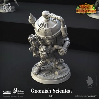 gnomish scientist pre-supported cast n play Tabletop Characters & Creatures Fantasy Universe fantasy punk robot robotic steampunk gnome cyborg dwarven presupported 3d print model - Mito3D