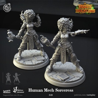 human mech sorceress pre-supported cast n play Tabletop Characters & Creatures Fantasy Universe fantasy mechanical robotic magic steampunk cyborg mechs sorcerer guild castnplay 3d print model - Mito3D