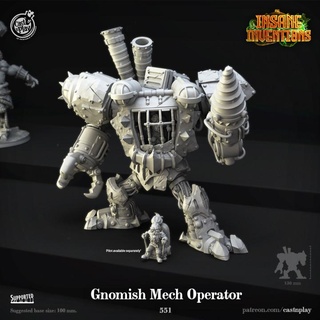 gnomish mech operator pre-supported cast n play Tabletop Characters & Creatures Fantasy Universe Vehicles Machines fantasy mechanical robot robotic eberron supported cybord gnomeregan 3d print model - Mito3D