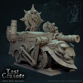 lost crusade steam engine titan forge miniatures Tabletop Characters & Creatures Fantasy Universe Vehicles Machines battle fantasy human tank warhammer heavy cannon special warmachine chariot coach imperium altdorf 3d print model - Mito3D