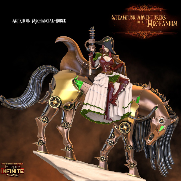 astrid meccanico cavallo eroi infinito tavolo personaggi creature fantasia universo epico mini modello rpg Magia steampunk miniatura mago gioco base calligrafia ruolo Fenice macchina guerra prigione d victorianadventures 3D print model - Mito3D