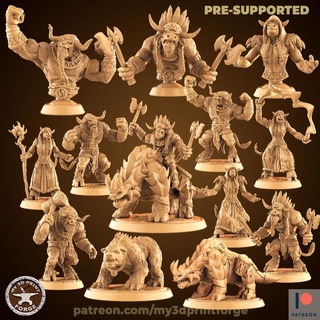 minotaur tribe bundle unique 13 pre-supported stls my3dprintforge Tabletop Characters & Creatures Fantasy Universe creature leader bull warcraft wow pack druid shaman tauren 3d print model - Mito3D