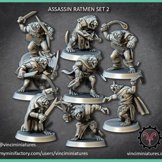 assassin ratmen set 2 vinciminiatures Tabletop Characters & Creatures Fantasy Universe stl wargames wargaming multipart tabletop 28mm skaven rats presupported 3d print model - Mito3D