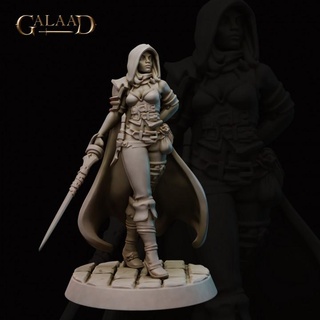 raven - female rogue galaad miniatures girl mini roleplay rpg sword woman miniature tabletop wargame dungeon hood thief 3d print model - Mito3D