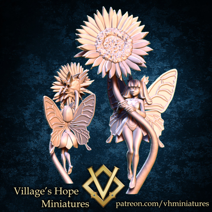 girasole Fata villaggio speranza miniature tavolo personaggi creature fantasia universo dnd ttrpg trpg 3D print model - Mito3D