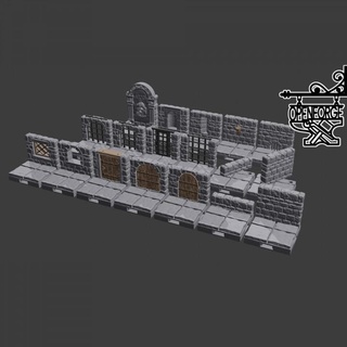 donjon calcul mur tuile murs ensemble devon Jones table 3D imprimable terrain fantaisie openforge dungeon stone wall tile 3d print model - Mito3D