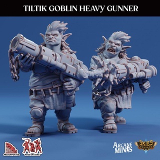 tiltik goblin heavy gunner arcane minis chain dragon dragons dungeons female hand roleplay rpg scale magic steampunk large cannon dungeon d&d 28mm dnd 35mm 32mm cannons goblins 5e eberron gobbo presupported pre-supported arcanapunk magipunk magitech sordane supported skies 3d print model - Mito3D