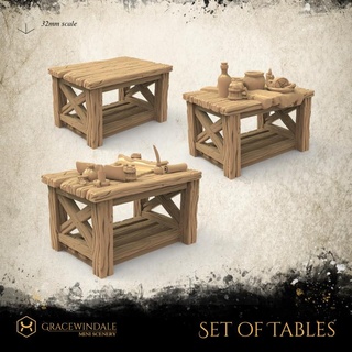 ensemble tables gracewindale mini paysage table 3D imprimable terrain fantaisie manger aliments meubles miniature dnd 3d print model - Mito3D