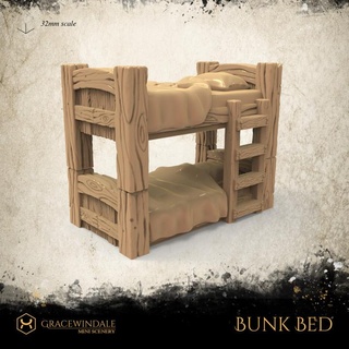 bunk bed gracewindale mini scenery Tabletop 3D Printable Terrain Fantasy prop terrain props miniature tabletop diorama d&d 28mm dnd cottage 32mm tavern barracks bunkbed 3d print model - Mito3D