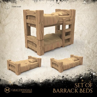 set barracks beds gracewindale mini scenery Tabletop 3D Printable Terrain Fantasy furniture prop props miniature bed tabletop diorama d&d 28mm dnd cottage 32mm tavern bunk 3d print model - Mito3D
