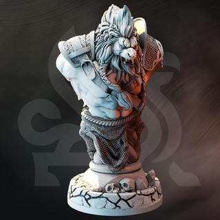 lion-folk barbarian bust - ezeqial dm stash beast fantasy lion race dnd folk 5e leonin lionfolk 3d print model - Mito3D