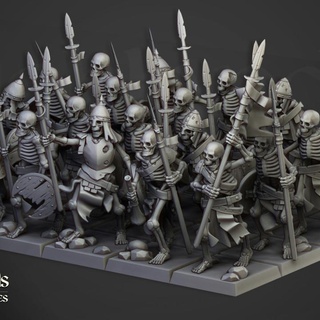 skeleton warriors unit - highlands miniatures Tabletop Characters & Creatures Fantasy Universe ghost undead vampire warrior dead wraith horde skeletal skeletons spearmen transilvanya 3d print model - Mito3D