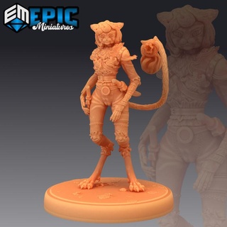 cat thief catfolk panther werejaguar lady female puma epic-miniatures fantasy medieval monster rpg warhammer sla enemy tabletop dungeon dnd pathfinder npc pre-supported supported pre 3d print model - Mito3D