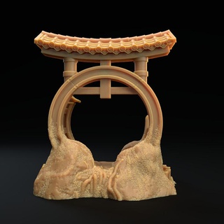 japanese inspired portal gate yokai trappers lodge presupported dragon Tabletop 3D Printable Terrain Fantasy garden temple gateway shrine torii shinto 3d print model - Mito3D