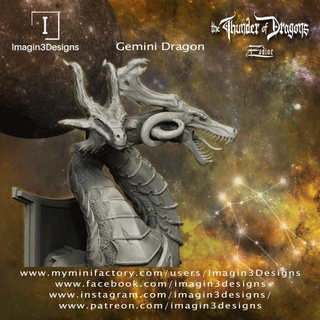 Gêmeos Dragão imagin3designs casa jardim utensílios domésticos enfeites arte fracasso criatura detalhado zodíaco astrologia trovão dragões cabeças 3d print model - Mito3D