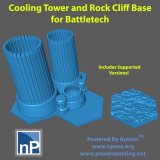 battletech buildings bases - cooling tower & rock cliff base nonpareil institute Tabletop 3D Printable Terrain Sci-Fi terrain building epic scifi 6mm 8mm adeptus titanicus 3d print model - Mito3D