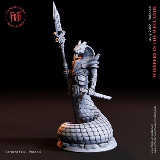 serpent folk guerrier 02 chair dieux créature monstre rpg lance serpentin dnd populaire yuan yuanti 3d print model - Mito3D