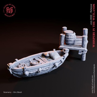 scenario orco barca dock carne Dio fantasia puntello rpg terreno dnd degli dei 3d print model - Mito3D