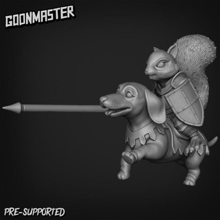 dachshund cavalry squirrel rider 2 goon master Tabletop Characters & Creatures Fantasy Universe animal cute knight medieval mount red shield sword wargaming miniature tabletop paladin grey dnd anthropomorphic sausagedog redwall 3d print model - Mito3D