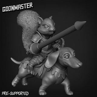 dachshund cavalry squirrel rider 3 goon master Tabletop Characters & Creatures Fantasy Universe animal cute knight medieval mount red shield sword wargaming miniature tabletop paladin grey dnd anthropomorphic sausagedog redwall 3d print model - Mito3D