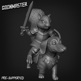 dachshund cavalry squirrel rider 4 goon master Tabletop Characters & Creatures Fantasy Universe animal cute knight medieval mount red shield sword wargaming miniature tabletop paladin grey dnd anthropomorphic sausagedog redwall 3d print model - Mito3D