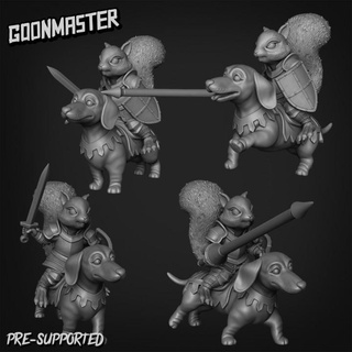 dachshund cavalry squirrel riders bundle goon master Tabletop Characters & Creatures Fantasy Universe animal cute knight medieval mount red shield sword wargaming miniature tabletop paladin grey dnd anthropomorphic sausagedog redwall 3d print model - Mito3D