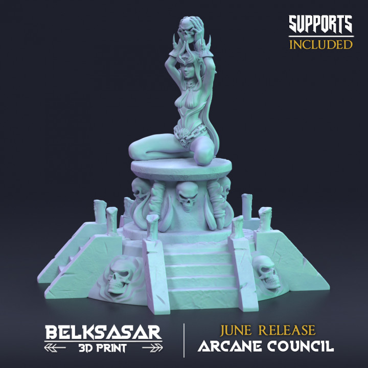 mago darya elegido velo belksasar 3dprint mesa caracteres criaturas fantasía universo hermoso tablero pulsera vela cadena detallado hembra cráneo columna vertebral mujer magia bruja altar hechicero arcano nigromante cloack 3D print model - Mito3D