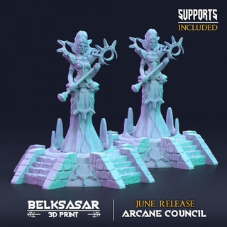 wizard valanielt two-faced mistress - variant belksasar 3dprint Tabletop Characters & Creatures Fantasy Universe beautiful board detailed fantasy female mask queen woman magic moon staff mage boardgame tiara skirt sorcerer arcane shoulderpad globes 3d print model - Mito3D