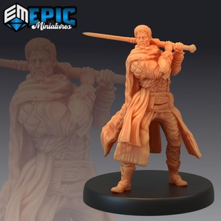 human thief sword male bandit ruthless trickster headhunter epic-miniatures fantasy medieval monster rpg warhammer sla enemy tabletop dungeon dnd pathfinder npc pre-supported supported pre 3d print model - Mito3D