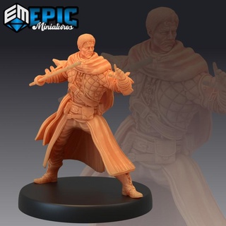 human thief attacking male bandit ruthless trickster headhunter epic-miniatures fantasy medieval monster rpg warhammer sla enemy tabletop dungeon dnd pathfinder npc pre-supported supported pre 3d print model - Mito3D