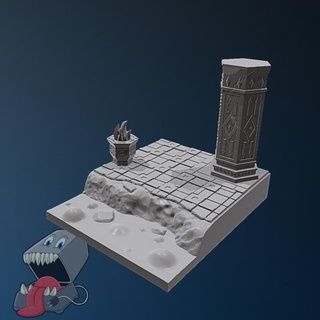 enano sostener mini diorama alimentar 3dprinter mesa 3D imprimible terreno fantasía oscuro pilar hierro runas runa brasero lava moria 3d print model - Mito3D