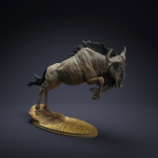 gnu saltare animale den miniature giocattoli Giochi creatura figure arte figura figurina realistico scultura compagno africano diorama savana antilope 3d print model - Mito3D