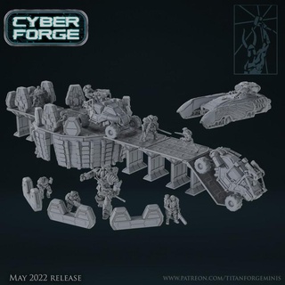 cyber forger rouge bleu terrain Titan miniatures 40k marteau guerre mur pont coin jeu toit barricade entrée 3d print model - Mito3D