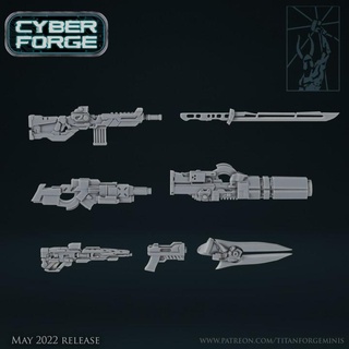 cyber forger rouge bleu arme pack Titan miniatures 40k munitions pistolet épée marteau guerre lourd Halo fusil Katana jeu 3d print model - Mito3D