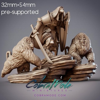 berengar okamian canine shock knight attack primates pre-supported cobramode Tabletop Characters & Creatures Fantasy Universe dog shield sword rock apes cape monkeys hood cliff dogfolk supported enueru canus 3d print model - Mito3D