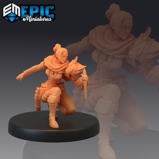 female assassin dagger sneaky rogue brave fighter human headhunter epic-miniatures fantasy medieval monster rpg warhammer sla enemy tabletop dungeon dnd pathfinder npc pre-supported supported pre 3d print model - Mito3D